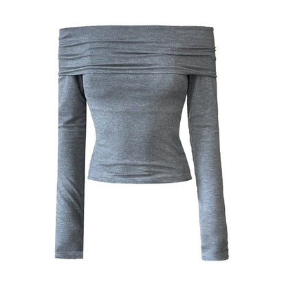 Pure desire Spice Girl design sense one-word shoulder long-sleeved T-shirt women's new off-the-shoulder sexy slim-fit bottoming shirt
