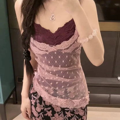 Vintage Polka Dot Lace Cami Top