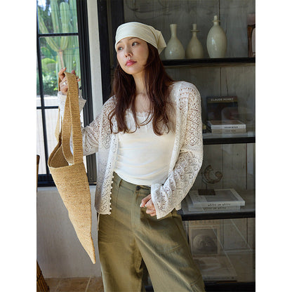French gentle atmosphere lazy lace hollow knitted sweater summer new top