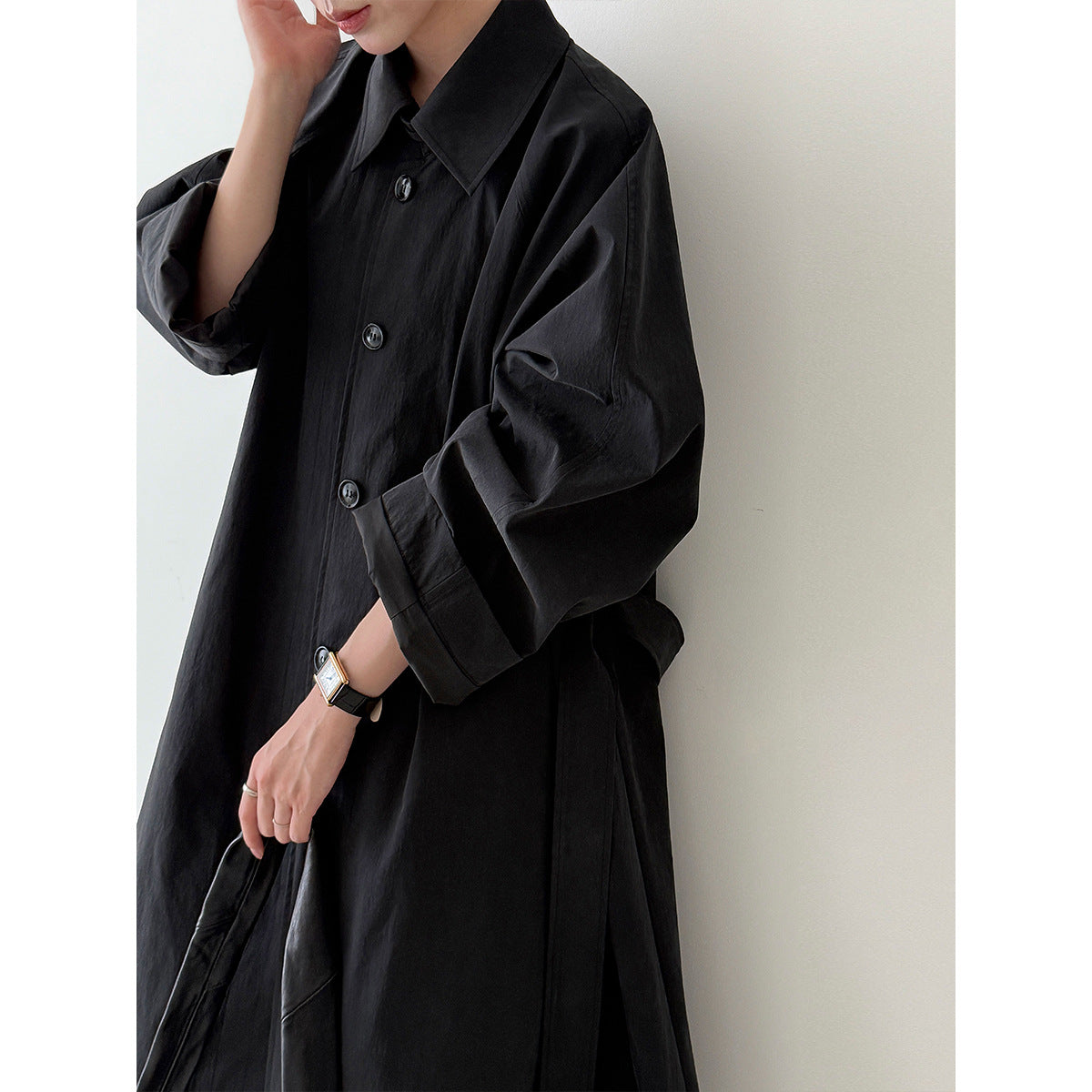British Hepburn style high-end temperament trench coat women's autumn new simple strap coat