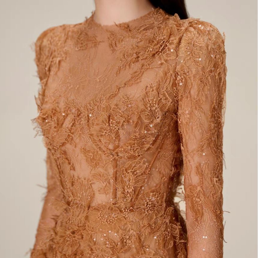 Long Sleeve 3D Lace Mini Dress