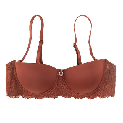 Sexy lace edge glossy underwear with small breasts gathered with steel rings, anti-sagging, comfortable and breathable bra for women