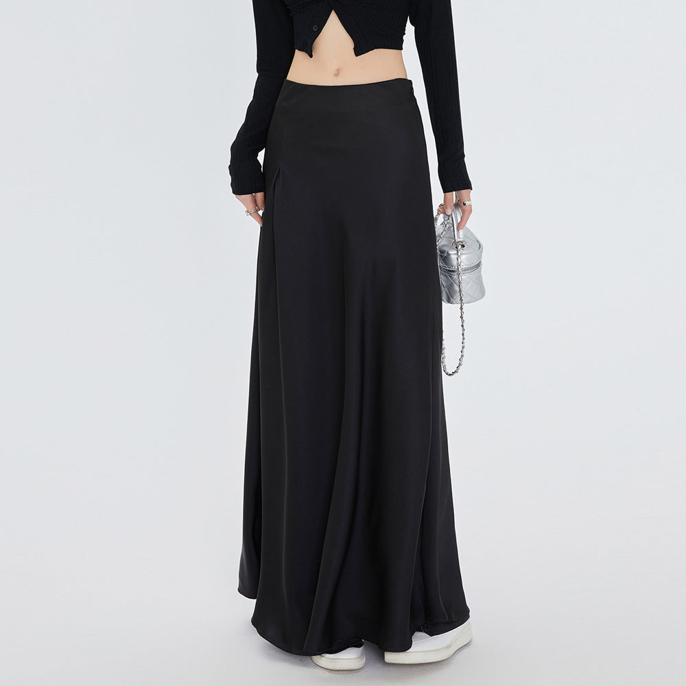White satin pendant skirt women's 2026 summer new acetic acid medium and long high-waisted A-shaped skirt tide