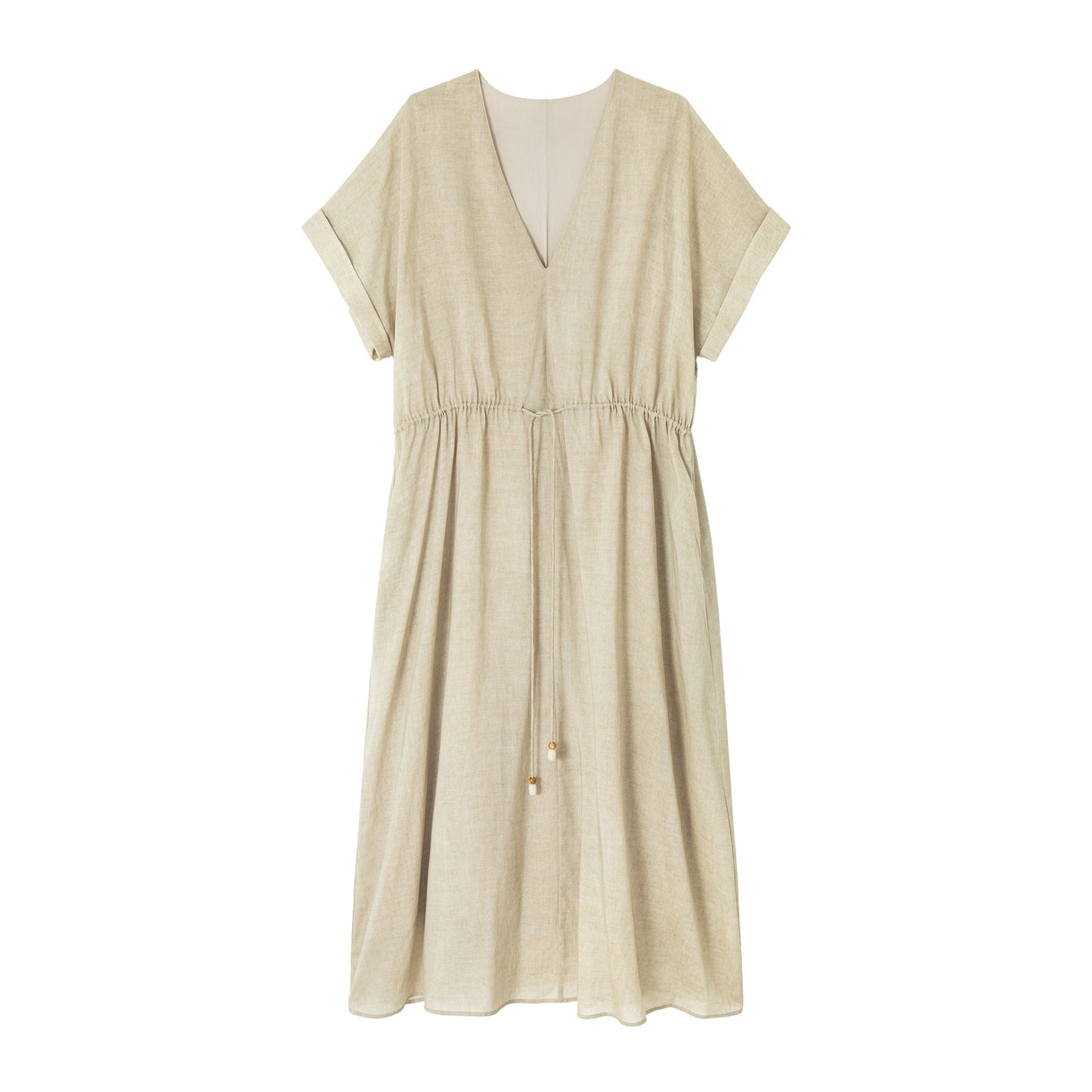 Summer new design Tencel V-neck drawstring waist glossy dress