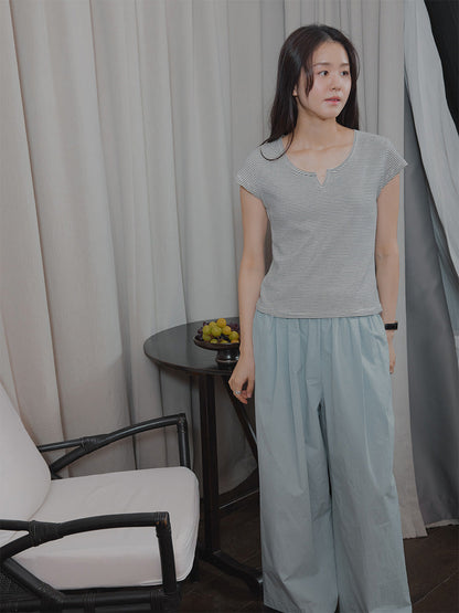 V-mouth round neck small flying sleeves skin-friendly short-sleeved T-shirt women's top