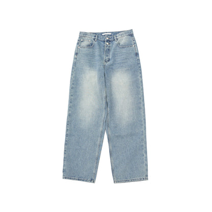 Spring casual high-waisted old-fashioned dirty basic versatile long straight jeans