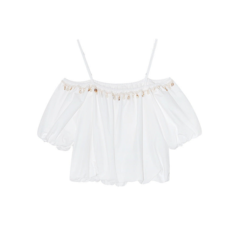 Exquisite and beautiful shirt off-the-shoulder one-shoulder suspender top