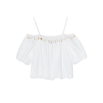 Exquisite and beautiful shirt off-the-shoulder one-shoulder suspender top