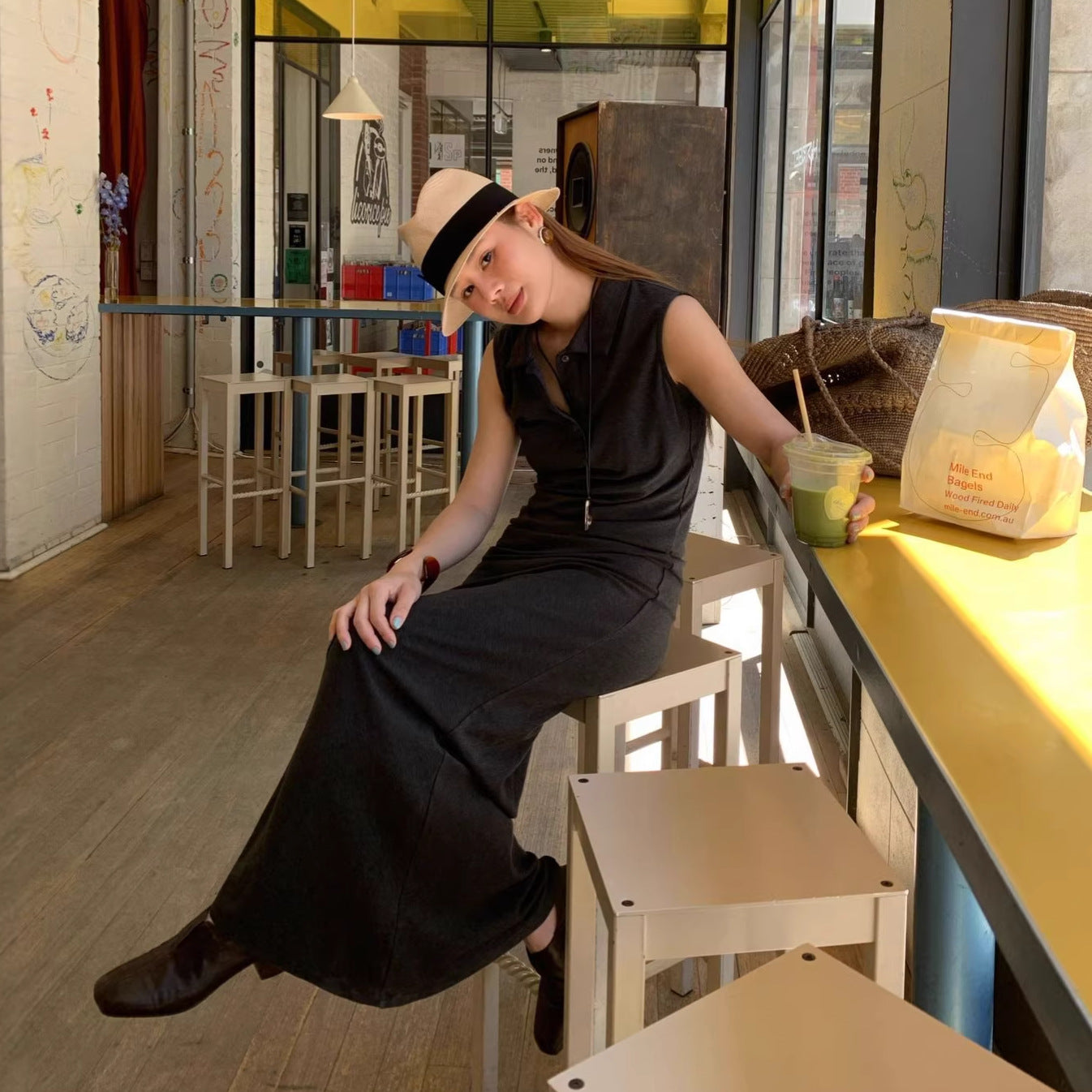 Lapel High Waist Sleeveless A-Line Maxi Dress