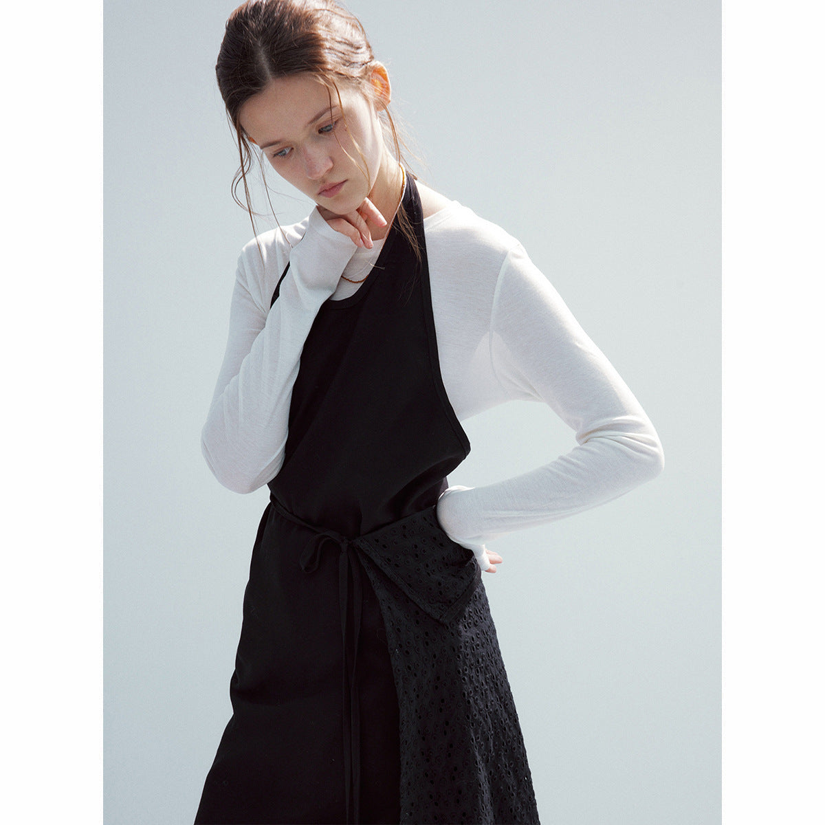 New Spring Casual Halterneck Neck Simple Open Back Solid Color Lace-Up Wrap Dress
