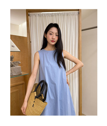 Korean sweet age-reducing lace-up halter sleeveless crew neck dress