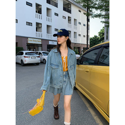 Street Trend Fashion Retro Hairy Denim Skirt