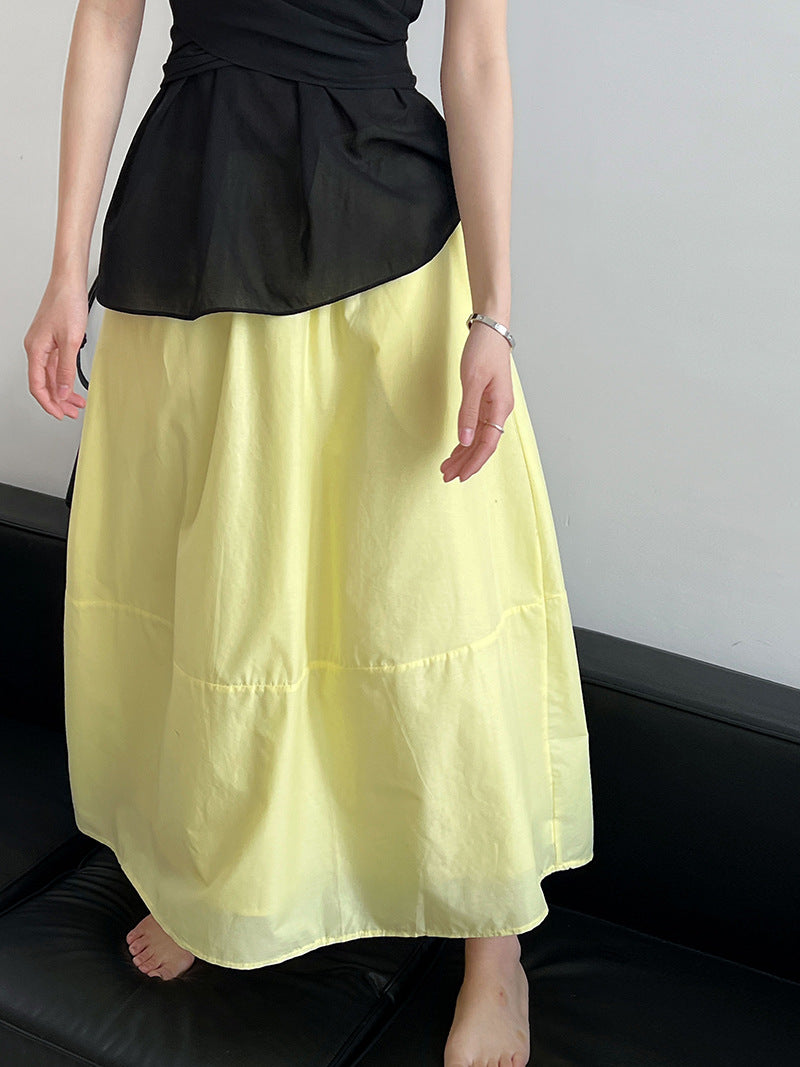 Yellow skirt summer new high waist and thin A-shaped skirt loose hip umbrella skirt fairy skirt