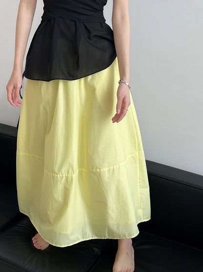 Yellow skirt summer new high waist and thin A-shaped skirt loose hip umbrella skirt fairy skirt