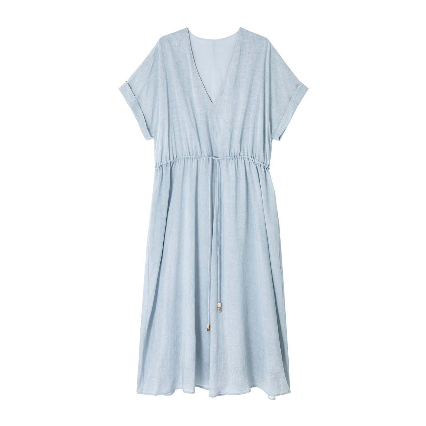 Summer new design Tencel V-neck drawstring waist glossy dress