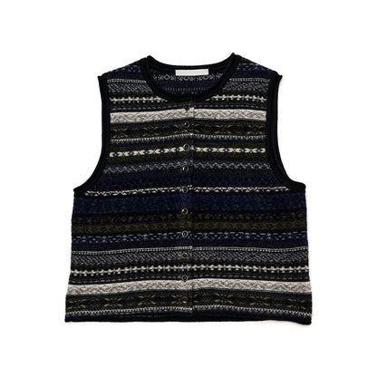 Winter new casual crew neck wool Fair Island floating thread jacquard cardigan vest