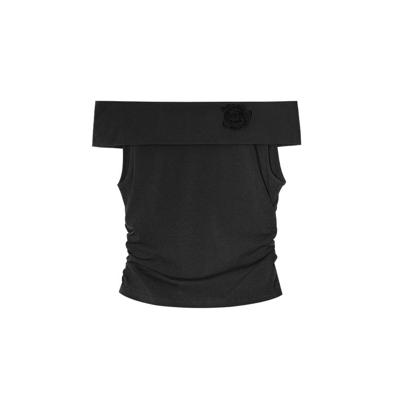 Women's Off-Shoulder Lotus-Leaf Sleeve Slim-Fit Cotton Top