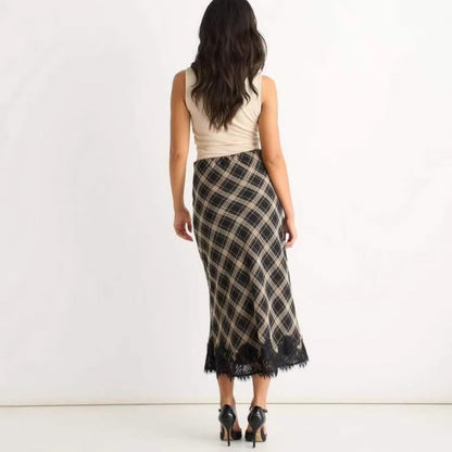 Stylish retro plaid skirt, lace skirt, slim hip skirt