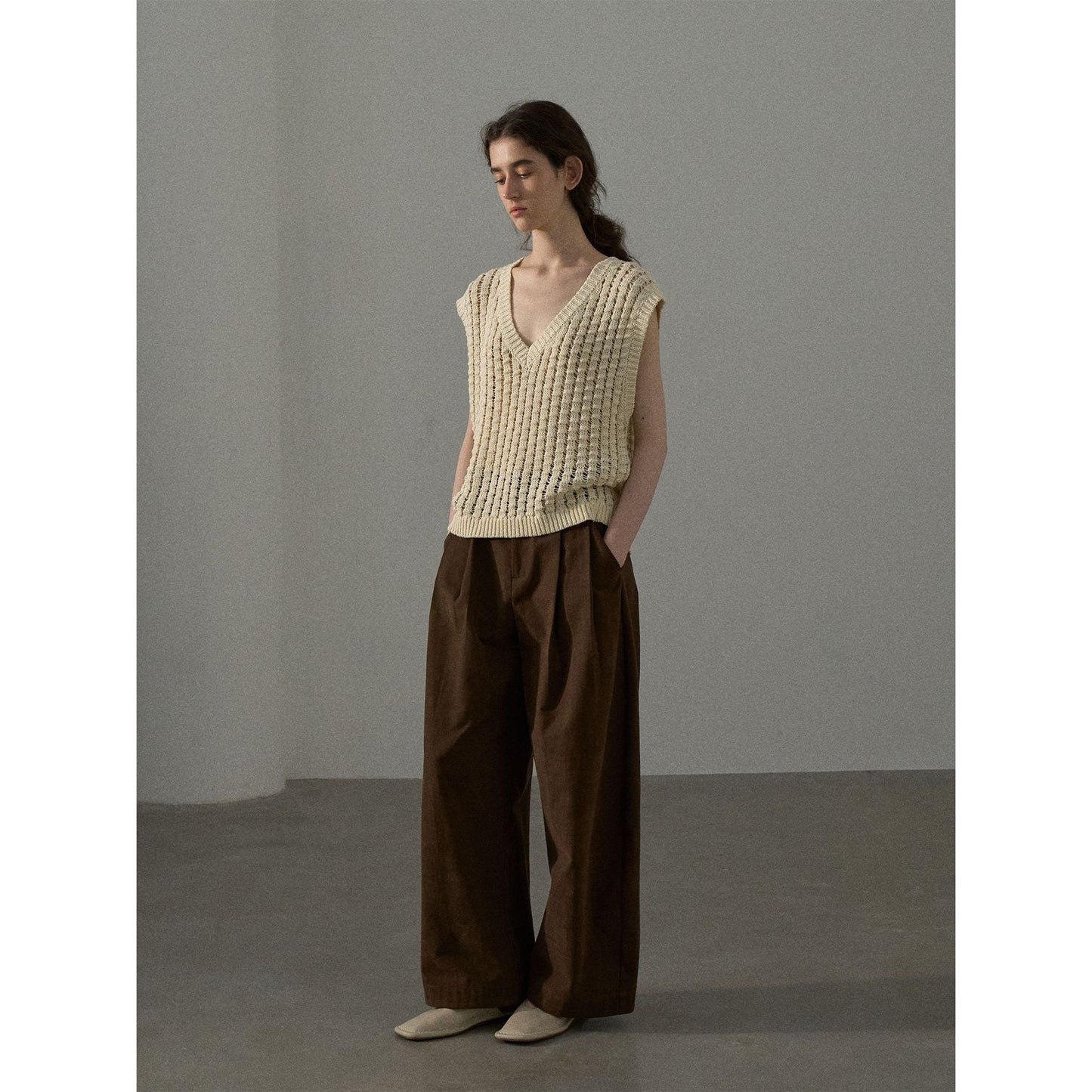 Autumn knitted vest women's three-dimensional cotton V-neck mass texture blouse