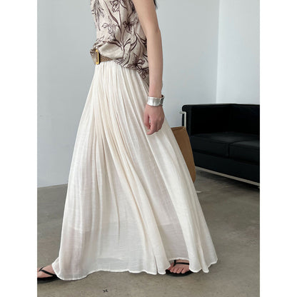 Gentle resort style drape solid color A-line large swing skirt women's summer 100 matching woven belt 9732