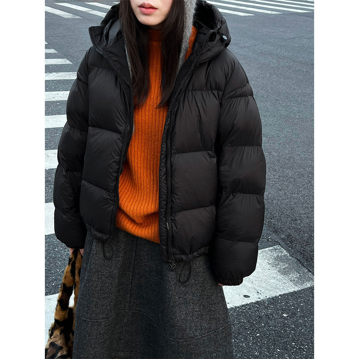 White duck down jacket women's new winter hooded warm fluffy down jacket