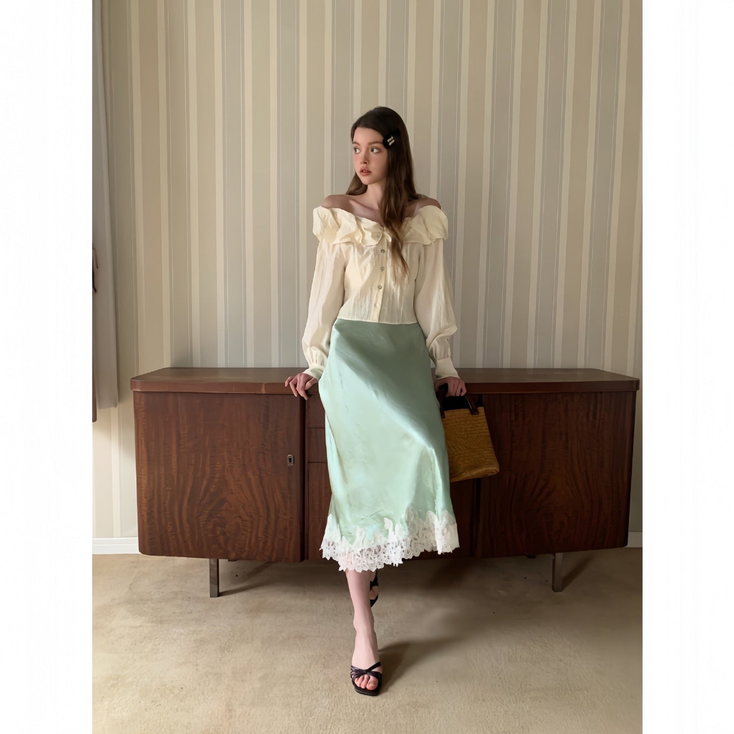 Temperament silky satin skirt