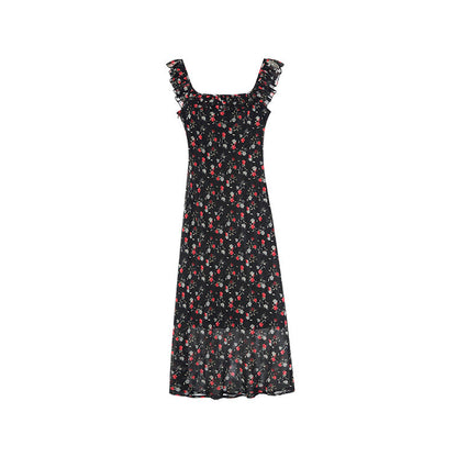 Beautiful floral dress square collar temperament dress