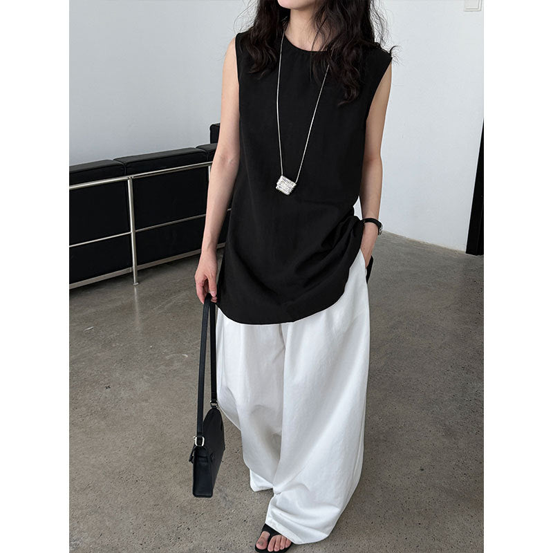 French Tencel Linen Small Shirt on Both Sides Women's Summer New Temperament Loose Sleeveless Shirt Top