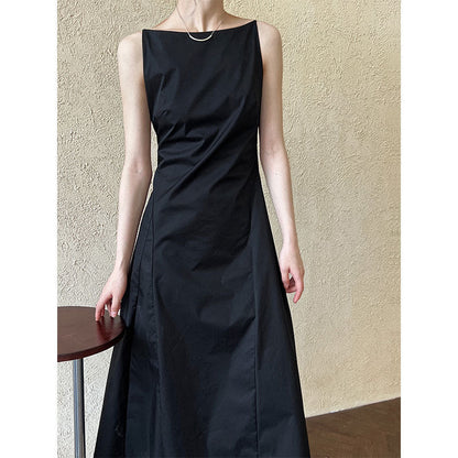 French temperament one-word collar waist thin dress women's summer new simple Muse fan