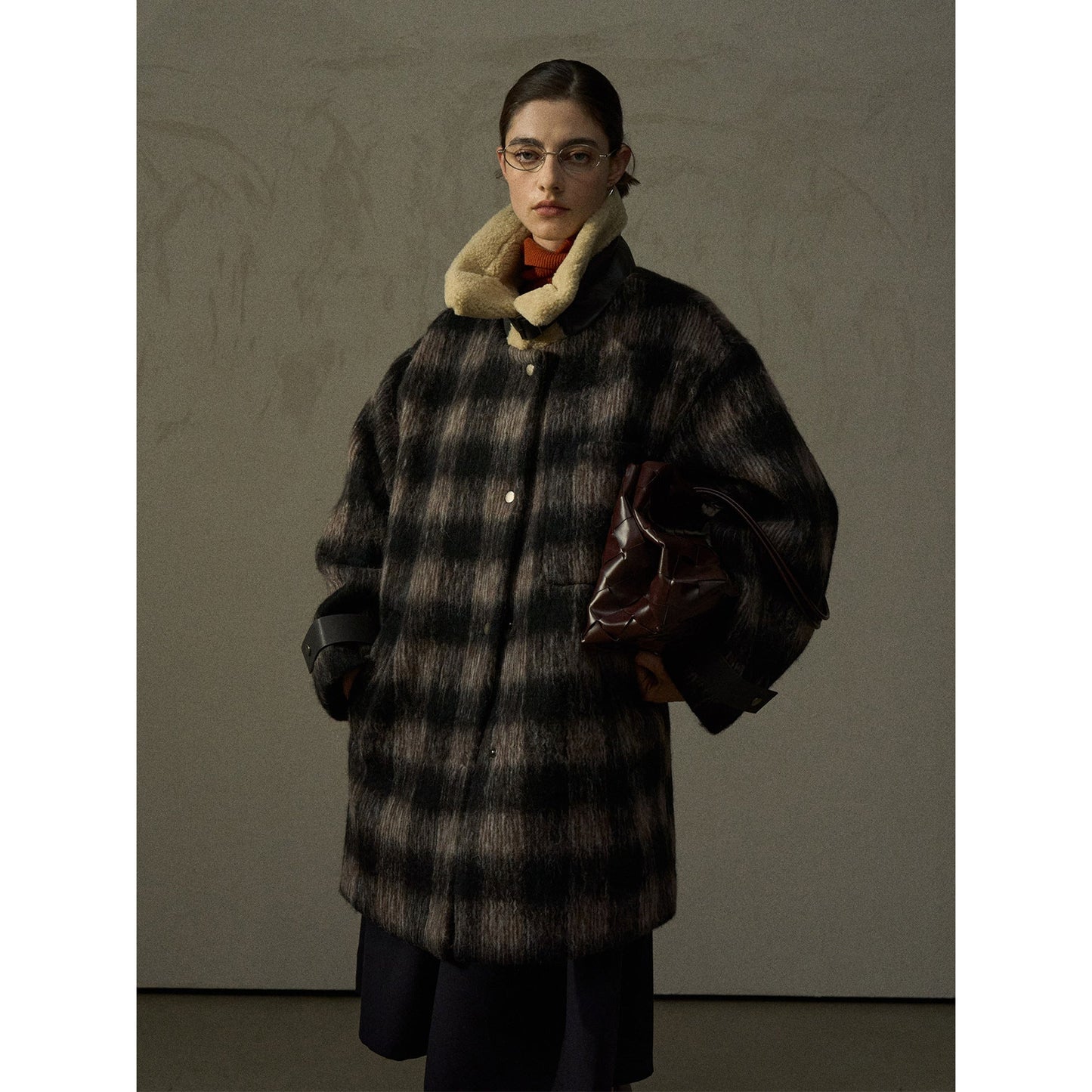 Winter alpaca hair gradual change plaid four-in-one single-sided jacket jacket