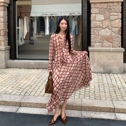 Two-piece skirt shirt plaid age-reducing temperament suit