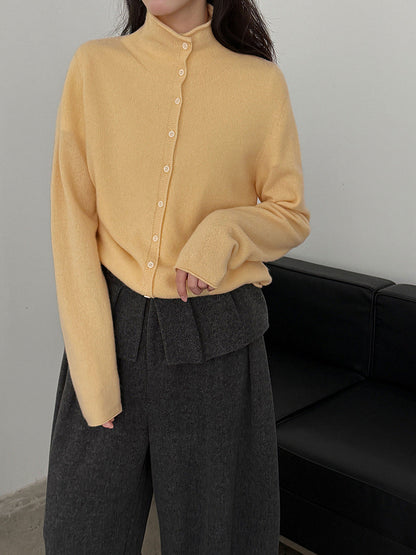 100 wool rolled hem single breasted knitting shirt women's winter half turtleneck sweatercardigan bottomtops