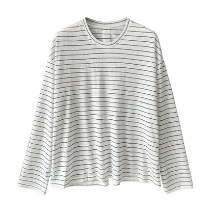 Simple lazy wind pinstripe crew neck loose top women's spring commuting long-sleeved T-shirt