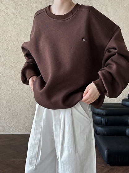 Loose silhouette lazy pullover fleece thickened sweater women's autumn new h letter embroidered top