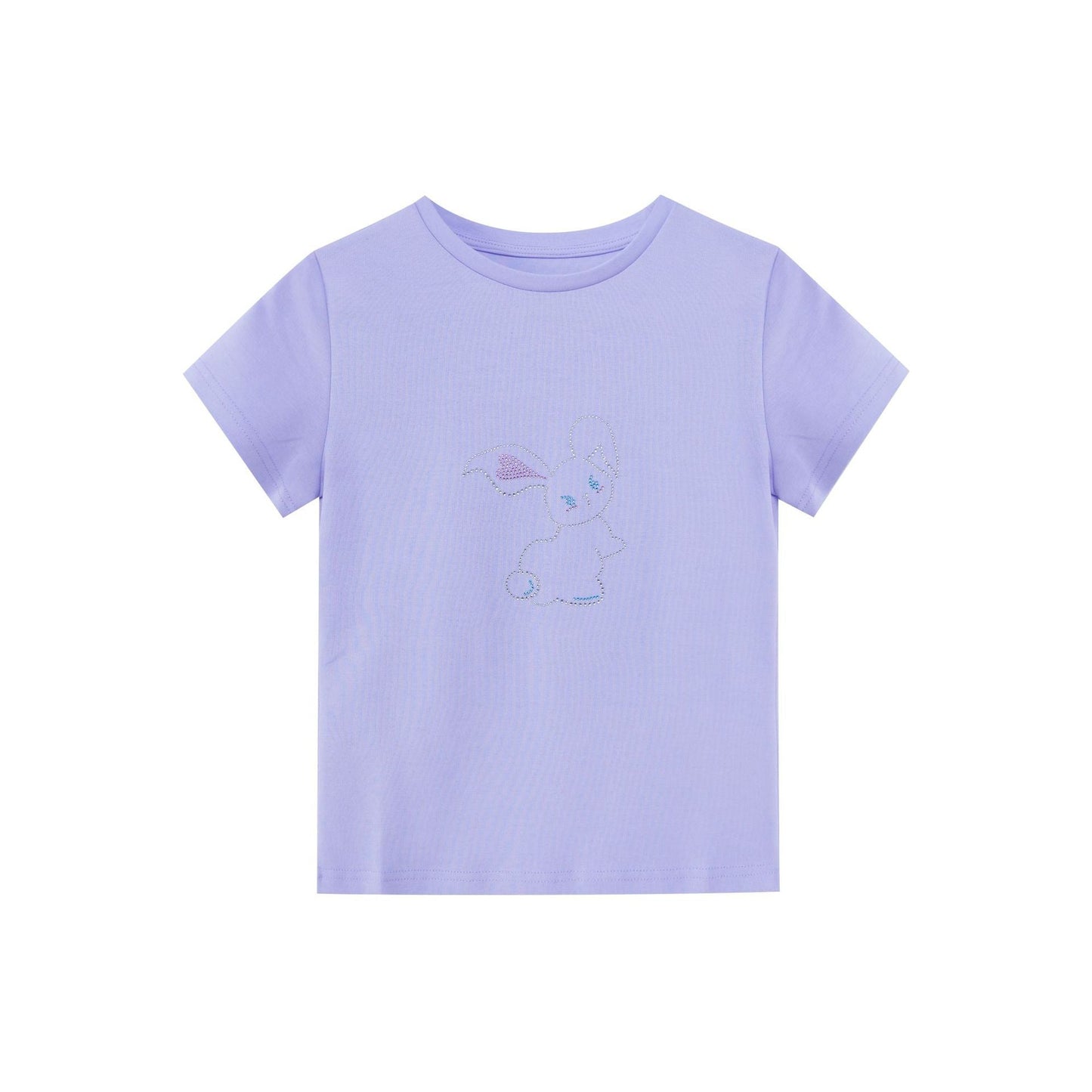 Early spring girl sweet and cute thin beaded round neck short-sleeved T-shirt