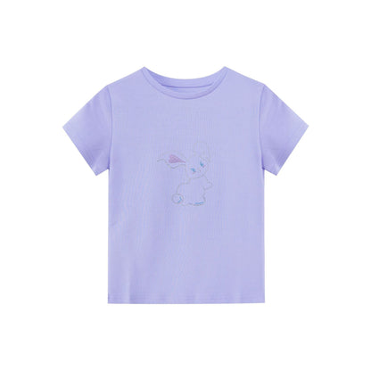 Early spring girl sweet and cute thin beaded round neck short-sleeved T-shirt