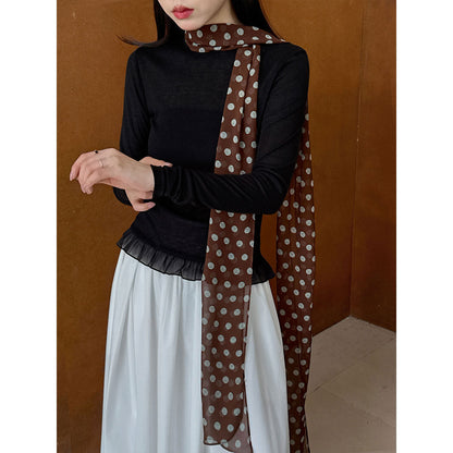 Korean basic lace splicing hem long-sleeved T-shirt women's spring and summer new thin round neck base