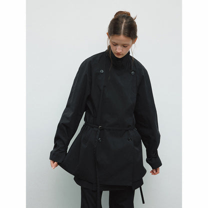 Spring new casual turtleneck fine twill lace-up cotton brocade medium and long trench coat