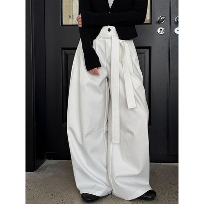 Yamamoto style design drape wide-leg pants women's 26 early spring high-waisted casual lazy strap-on trousers