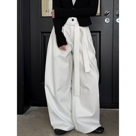 Yamamoto style design drape wide-leg pants women's 26 early spring high-waisted casual lazy strap-on trousers