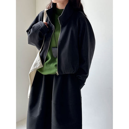 Korean stand-up collar threaded splicing short jacket women's spring new thin splicing high-end jacket