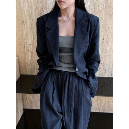 High-end wear with Tencel linen blazer women's autumn cotton and linen small suit + pants suit