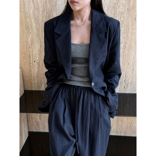 High-end wear with Tencel linen blazer women's autumn cotton and linen small suit + pants suit