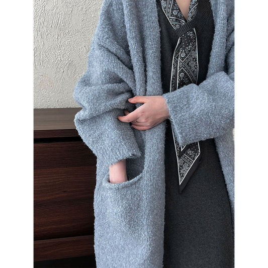 Soft and cozy wool knit long cardigan for women, new autumn korean style, thick and relaxed sweater jacket