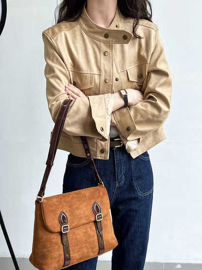 Suede short coat women's autumn new design sweet cool locomotive tooling jacket top