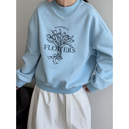 Korean tulip retro peach heart neck silhouette sweater women's autumn new lazy top