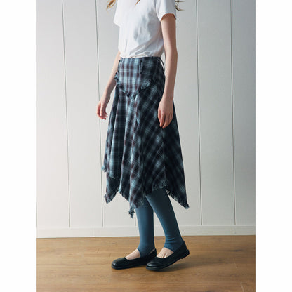 Autumn new casual plaid irregular classic versatile medium and long A-shaped skirt