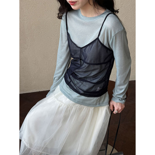Sunscreen shirt Tencel thin long-sleeved T-shirt women's summer new loose blouse knitted mask top