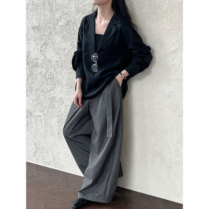 Minimalist design V-neck loose shirt women's early autumn new commuter trendy top