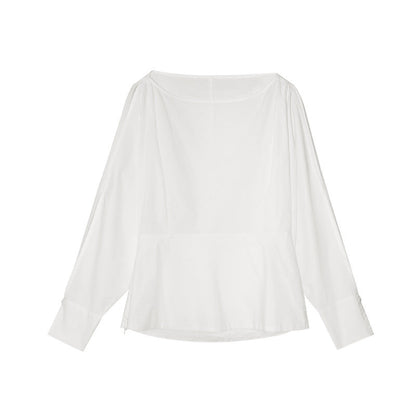 Cotton long-sleeved design off-the-shoulder waist white shirt